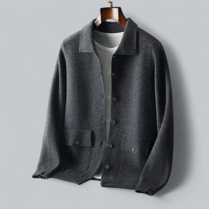 Chris | Men's fall cashmere blend cardigan button front turn-down collar