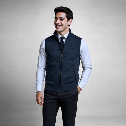 Pullover with zipper and stand-up collar for men