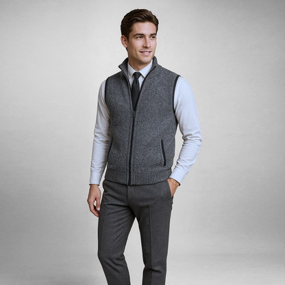 Pullover with zipper and stand-up collar for men