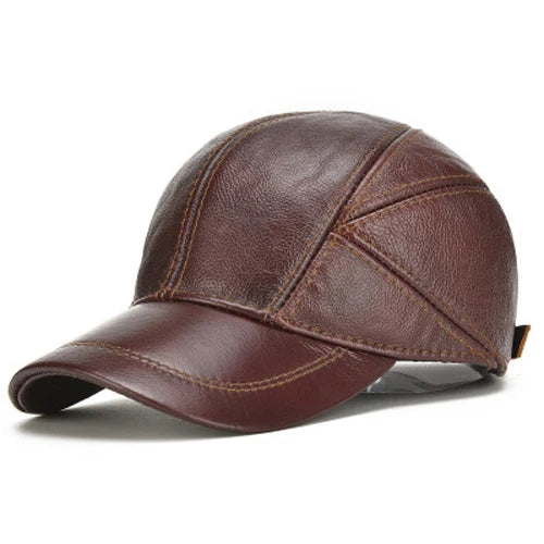 Authentic Leather Baseball Cap – Premium Cowhide Warm Beanie