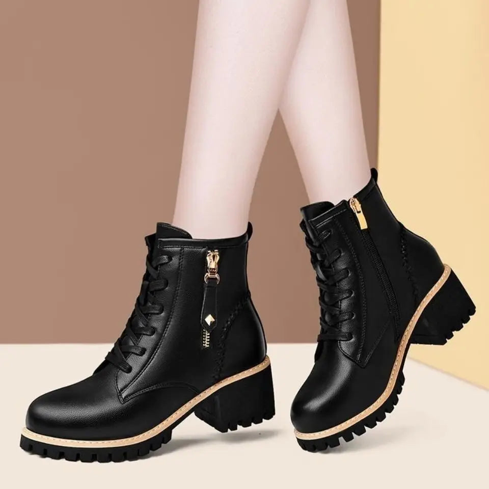 Trendy Block Heel Ankle Boots - BritishElegance