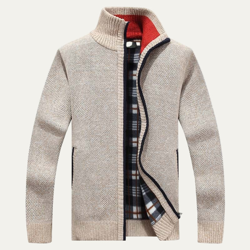 Men’s Ribbed Funnel Collar Zip Cardigan Sweater