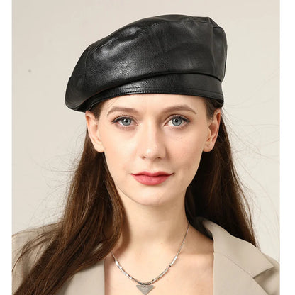 Fashionable Faux Leather Beret Hat - BritishElegance