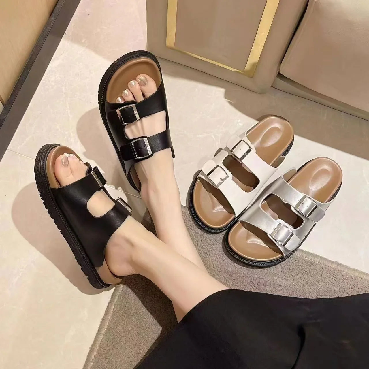 Women's Chic Peep Toe Sandals with Sparkly Details - BritishElegance
