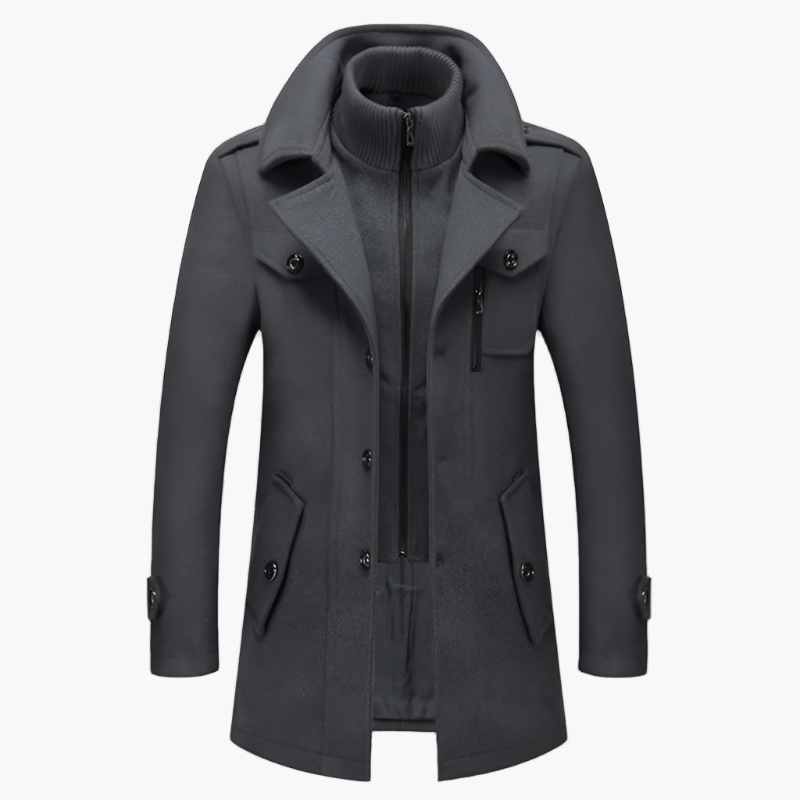 Men’s Layered Peacoat with Removable Inner Placket