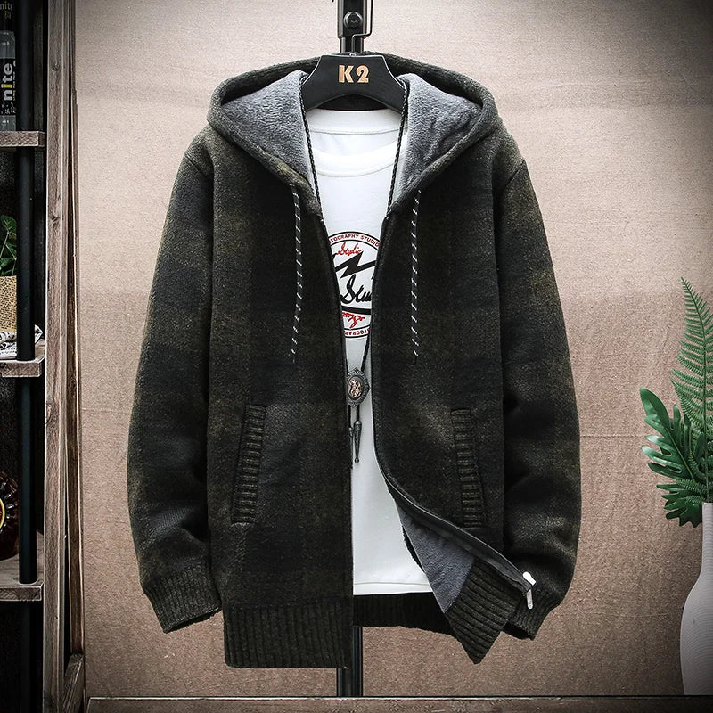 Warm Mens Plaid Hooded Winter Jacket