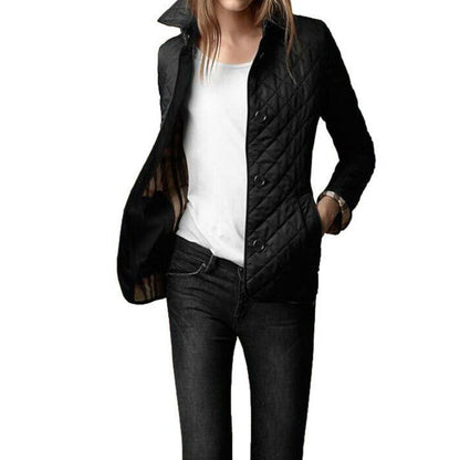 Stylish plaid ladies' jacket with lapel collar