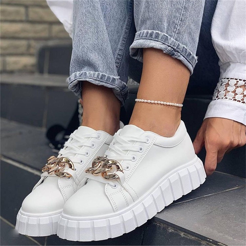 Women's Chic Lace-Up Sneakers with Metallic Detail - BritishElegance