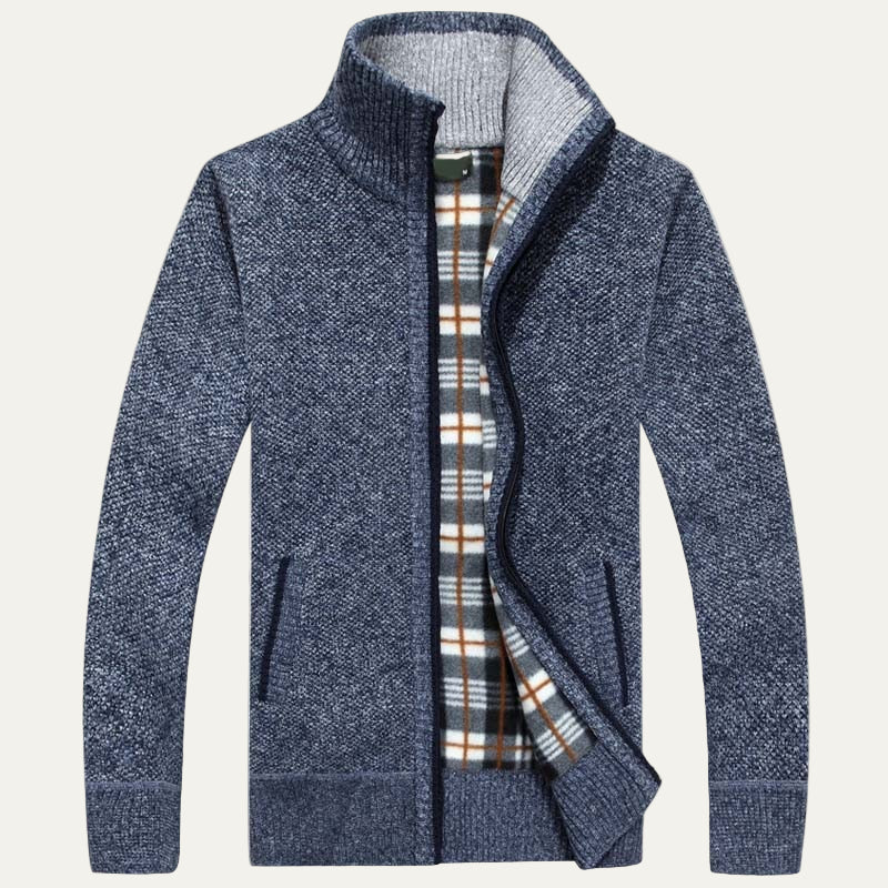 Men’s Ribbed Funnel Collar Zip Cardigan Sweater