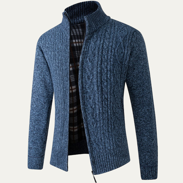 Men’s Ribbed Funnel Collar Zip Cardigan Sweater