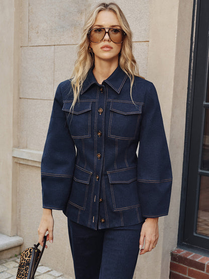 Heaven | Women’s Trendy Contrast Stitch Cropped Denim Jacket