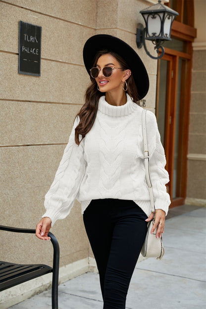 Heloise | Modern women's cable-knit turtleneck sweater