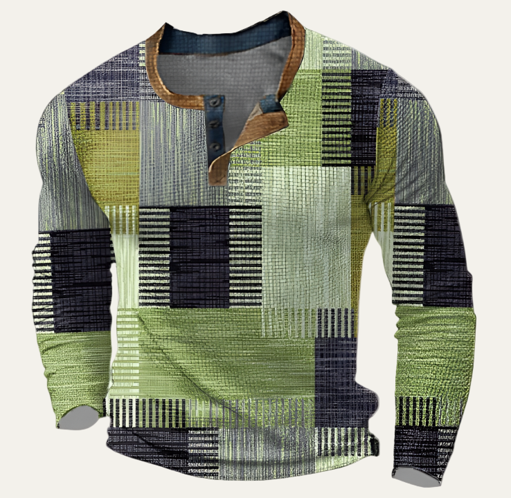 Men’s Abstract Pattern Long Sleeve Henley