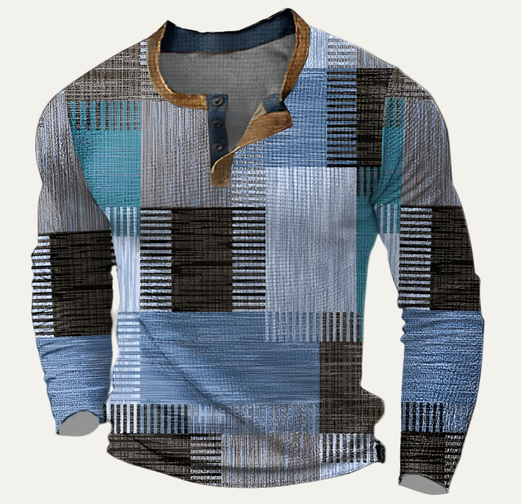 Men’s Abstract Pattern Long Sleeve Henley