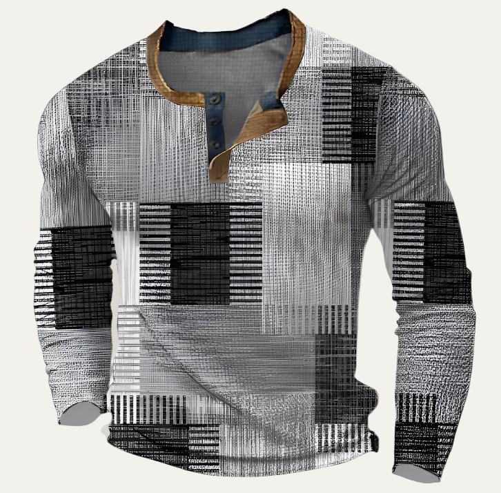 Men’s Abstract Pattern Long Sleeve Henley