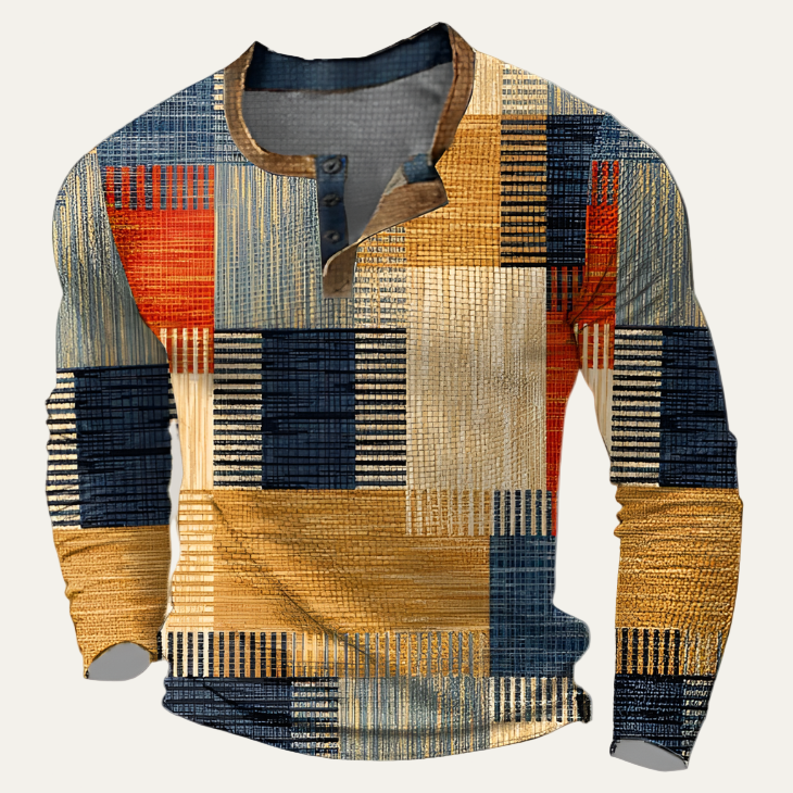 Men’s Abstract Pattern Long Sleeve Henley