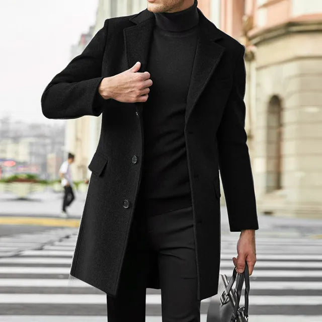 Classic Men's Single Breasted Wool Coat
