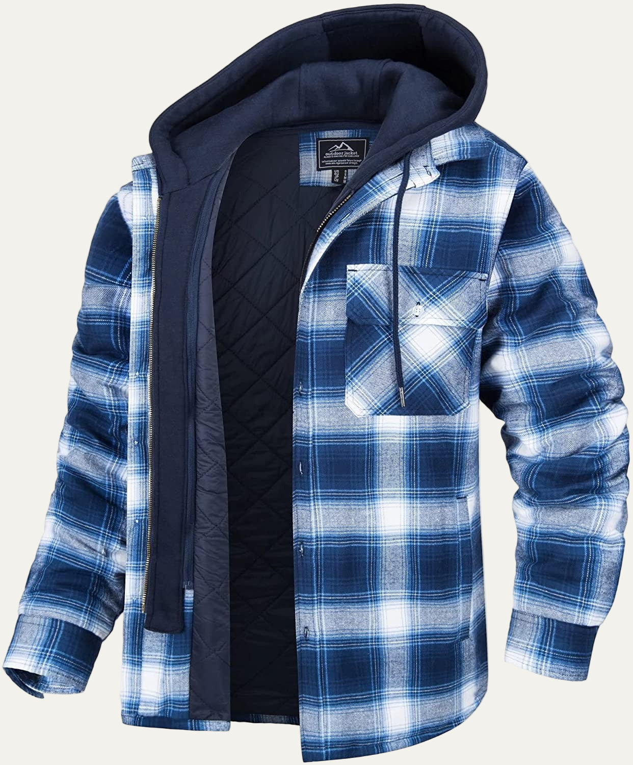 Men’s Quilted Lined Hooded Flannel Shirt Jacket