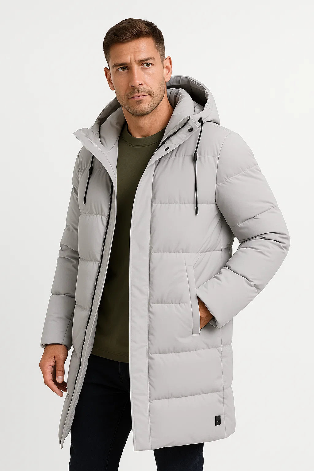 Men’s Double Layer Wool Peacoat with Inner Zip Collar