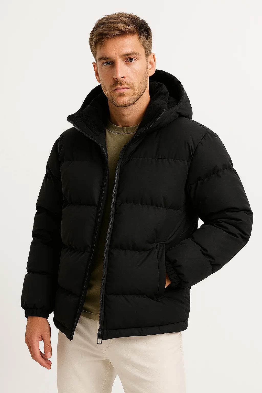 Men’s Hooded Quilted Puffer Jacket with Insulation
