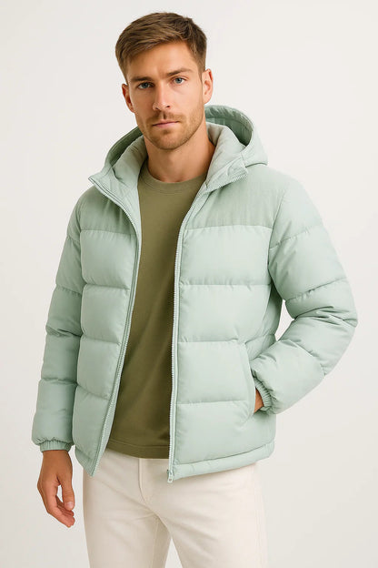 Men’s Hooded Quilted Puffer Jacket with Insulation
