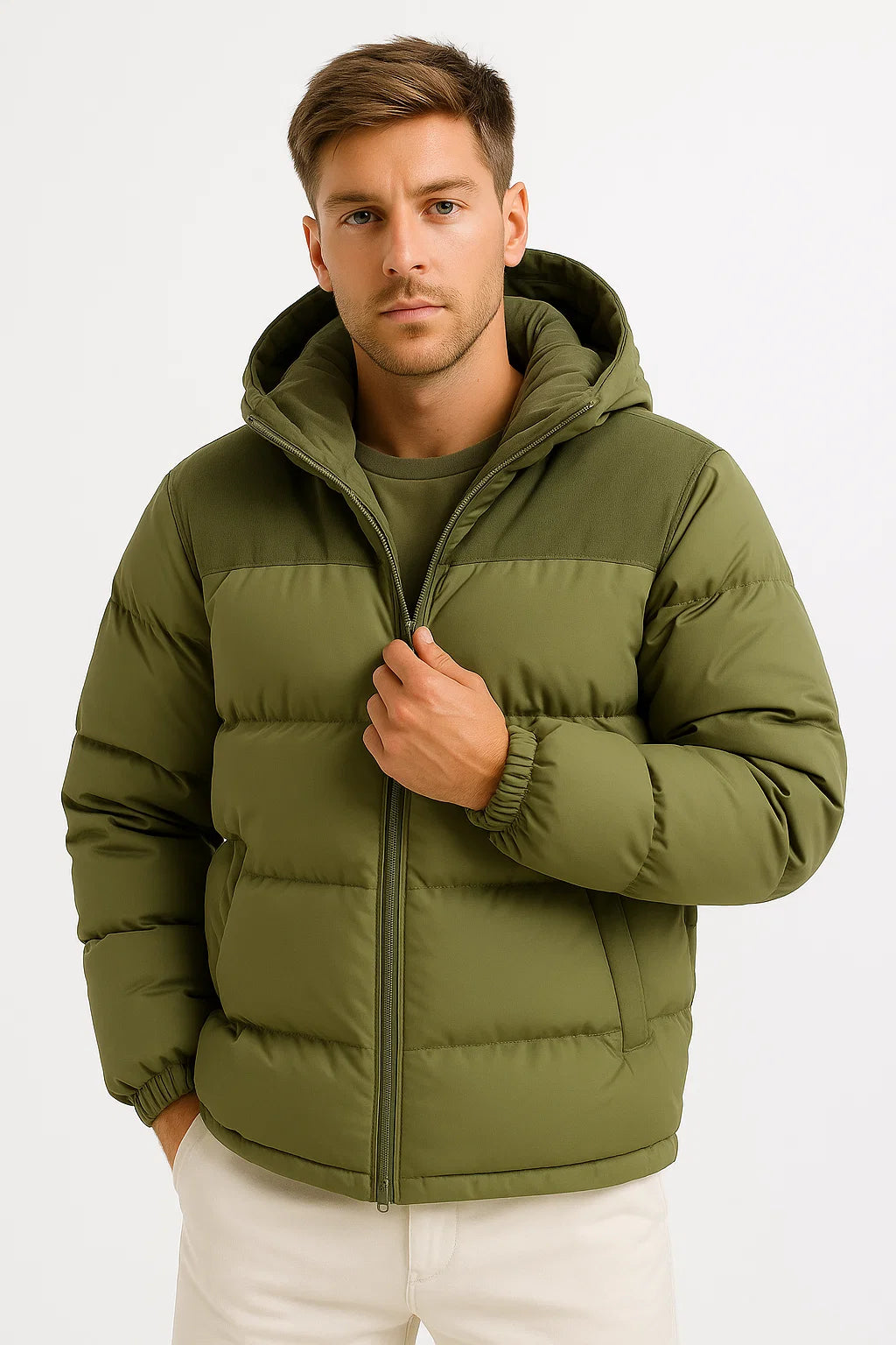 Men’s Hooded Quilted Puffer Jacket with Insulation