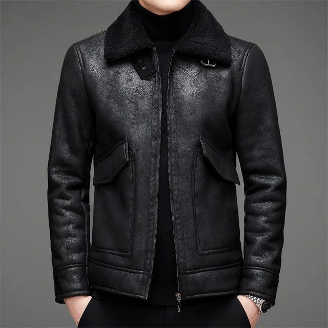 Classic Men's Faux Leather Jacket with Smart Collar - BritishElegance