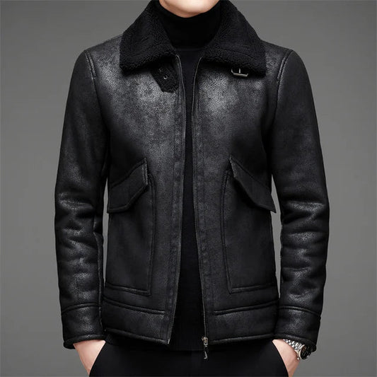 Classic Men's Faux Leather Jacket with Smart Collar - BritishElegance