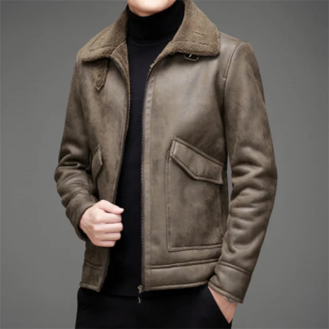 Classic Men's Faux Leather Jacket with Smart Collar