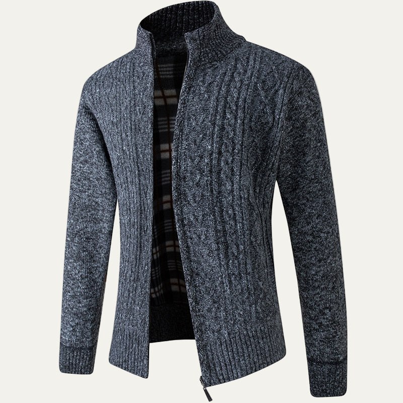 Men’s Ribbed Funnel Collar Zip Cardigan Sweater