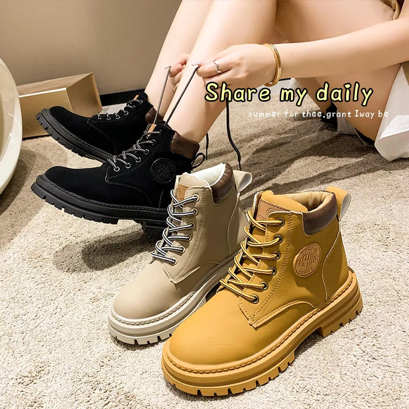 Ladies Classic Lace-Up Block Heel Ankle Boots - BritishElegance