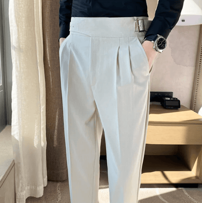 High Waisted Pleated Men's Formal Straight Fit Trousers