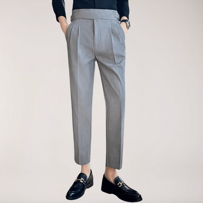 High Waisted Pleated Men's Formal Straight Fit Trousers
