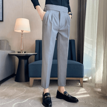 High Waisted Pleated Men's Formal Straight Fit Trousers