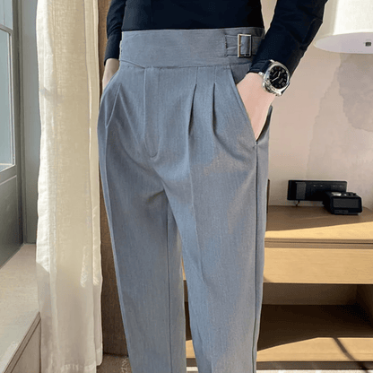 High Waisted Pleated Men's Formal Straight Fit Trousers
