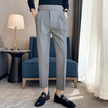 High Waisted Pleated Men's Formal Straight Fit Trousers