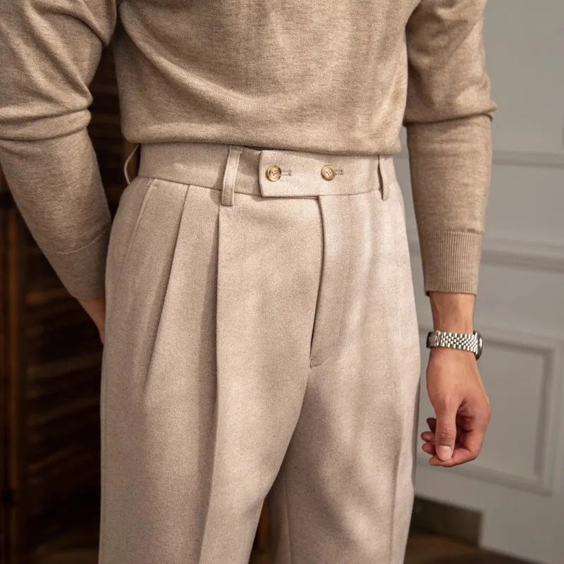 High Waisted Pleated Men's Formal Straight Fit Trousers