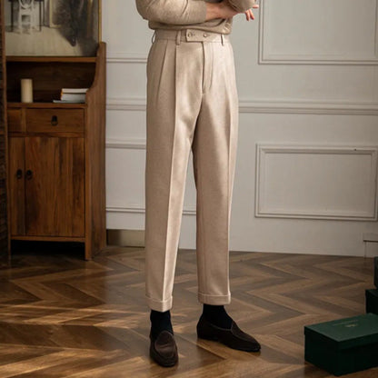High Waisted Pleated Men's Formal Straight Fit Trousers