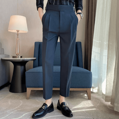 High Waisted Pleated Men's Formal Straight Fit Trousers