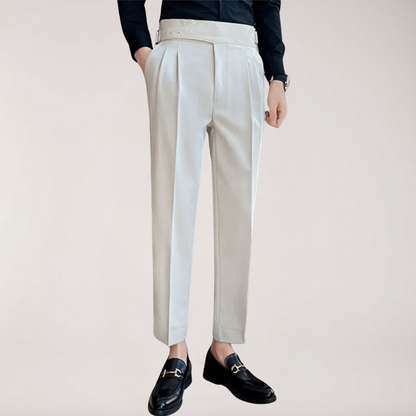 High Waisted Pleated Men's Formal Straight Fit Trousers
