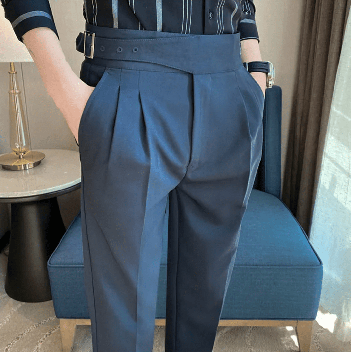 Men’s High-Waist Cropped Dress Trousers