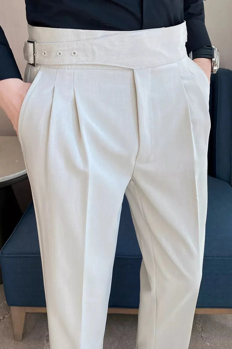 Men’s High-Waist Cropped Dress Trousers