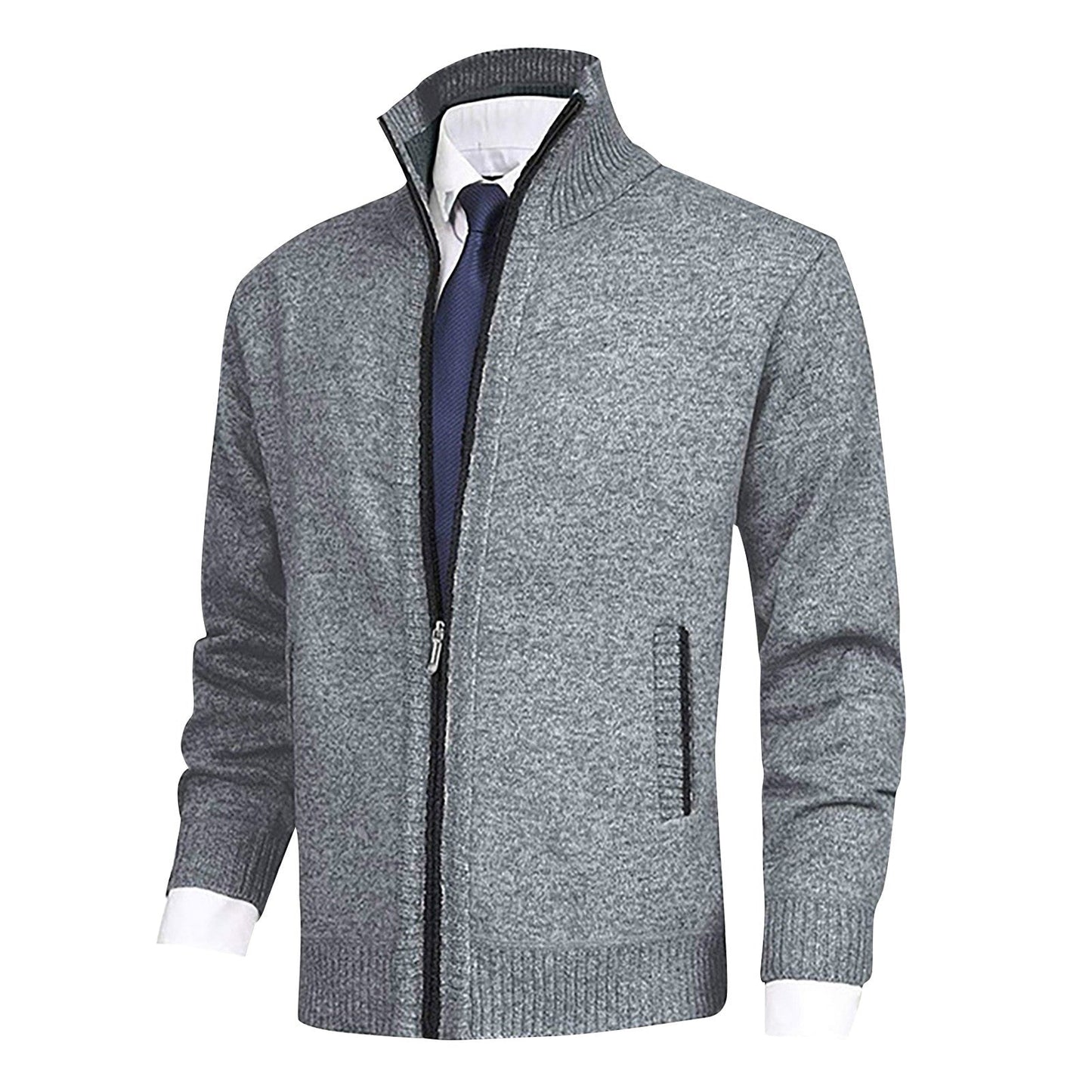 Men’s Textured Full Zip Stand Collar Cardigan