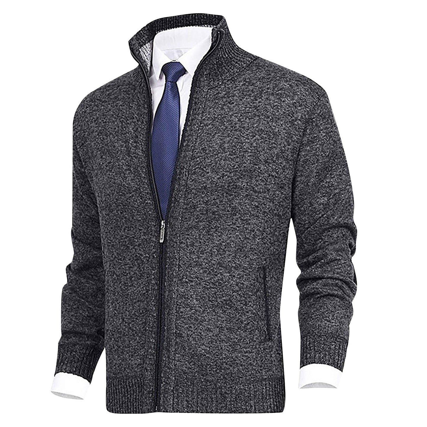 Men’s Textured Full Zip Stand Collar Cardigan