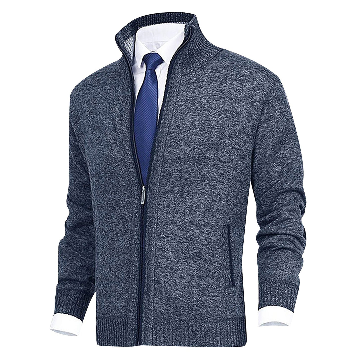 Men’s Textured Full Zip Stand Collar Cardigan