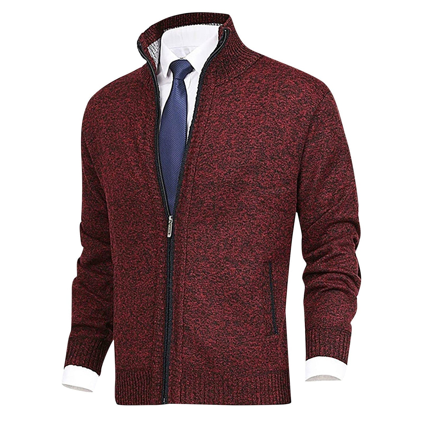 Men’s Textured Full Zip Stand Collar Cardigan