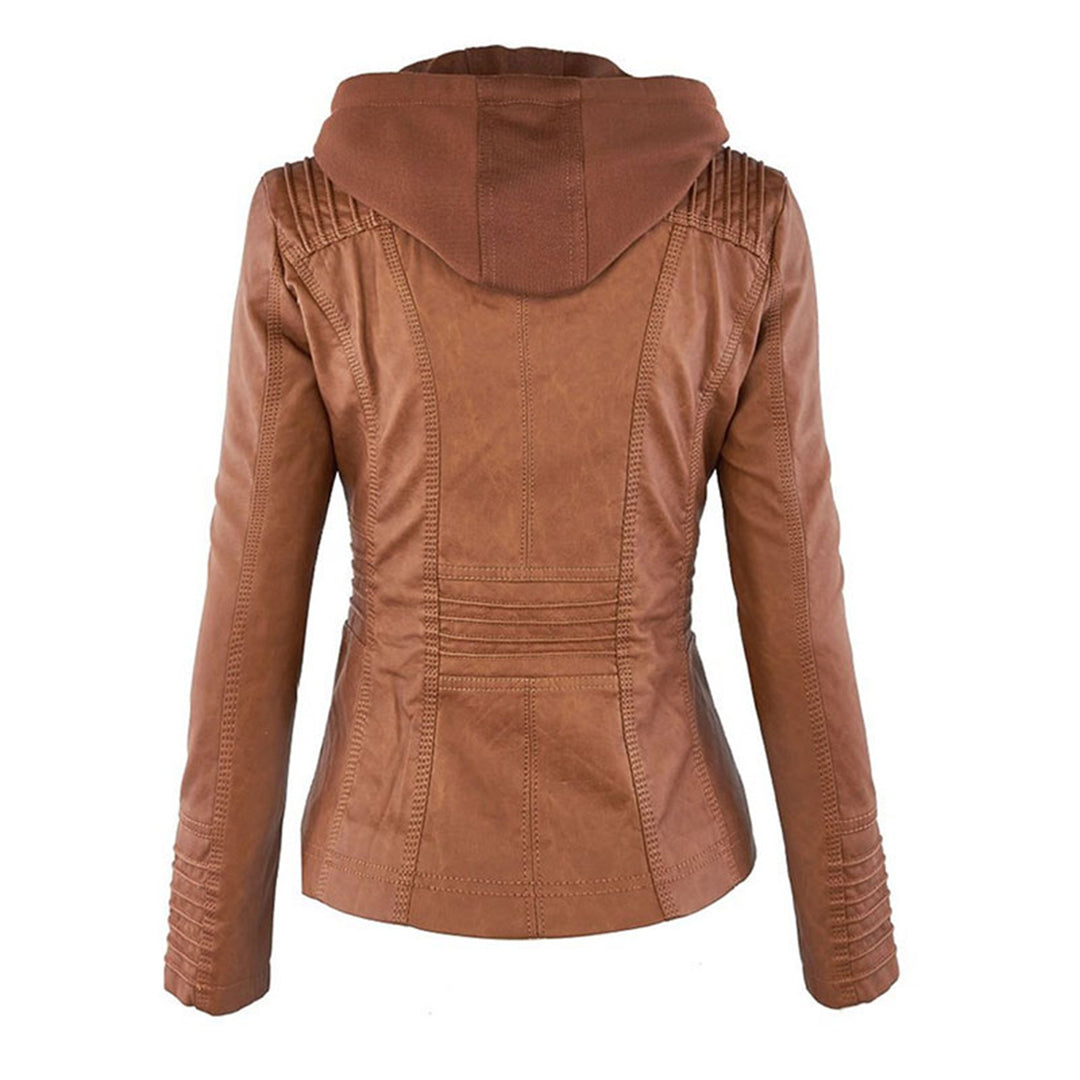 Hooded Leather Jacket for Women