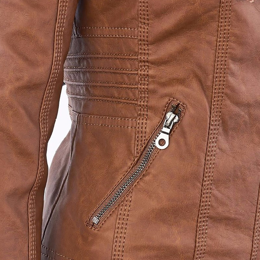 Hooded Leather Jacket for Women