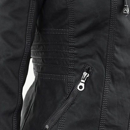 Hooded Leather Jacket for Women