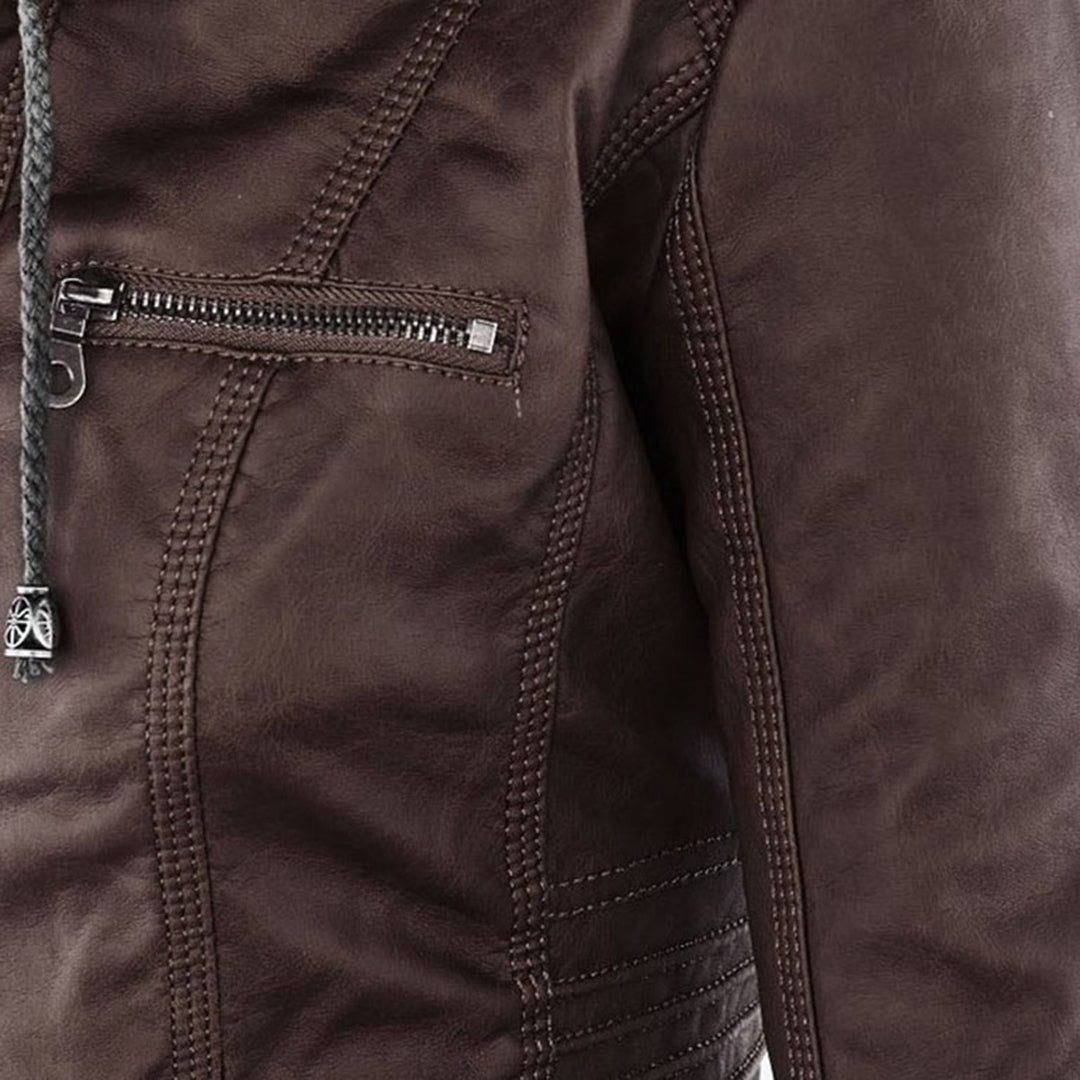 Hooded Leather Jacket for Women